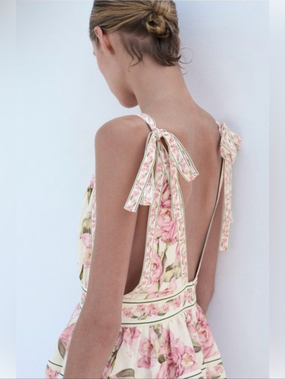 H&M FLORAL LINEN-BLEND PEPLUM DRESS SIZE M - Picture 7 of 16